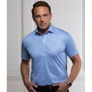 Collars & Co Mens Performance Polo Shirt Small Turbo GT White with Blue
